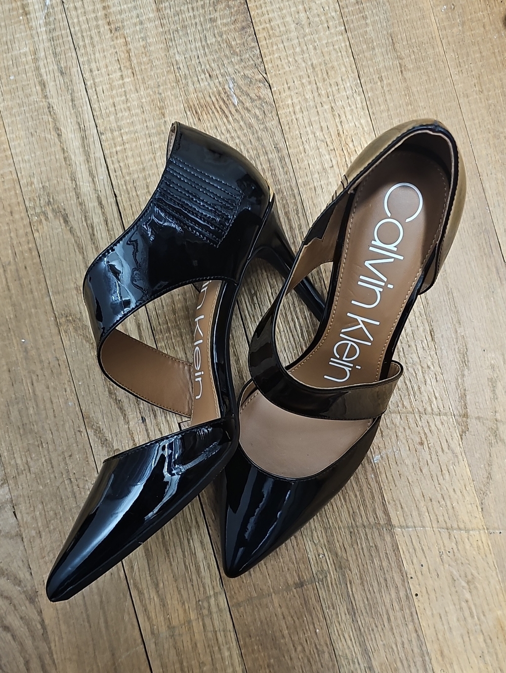Calvin Klein Black Patent Pointed-Toe Heels